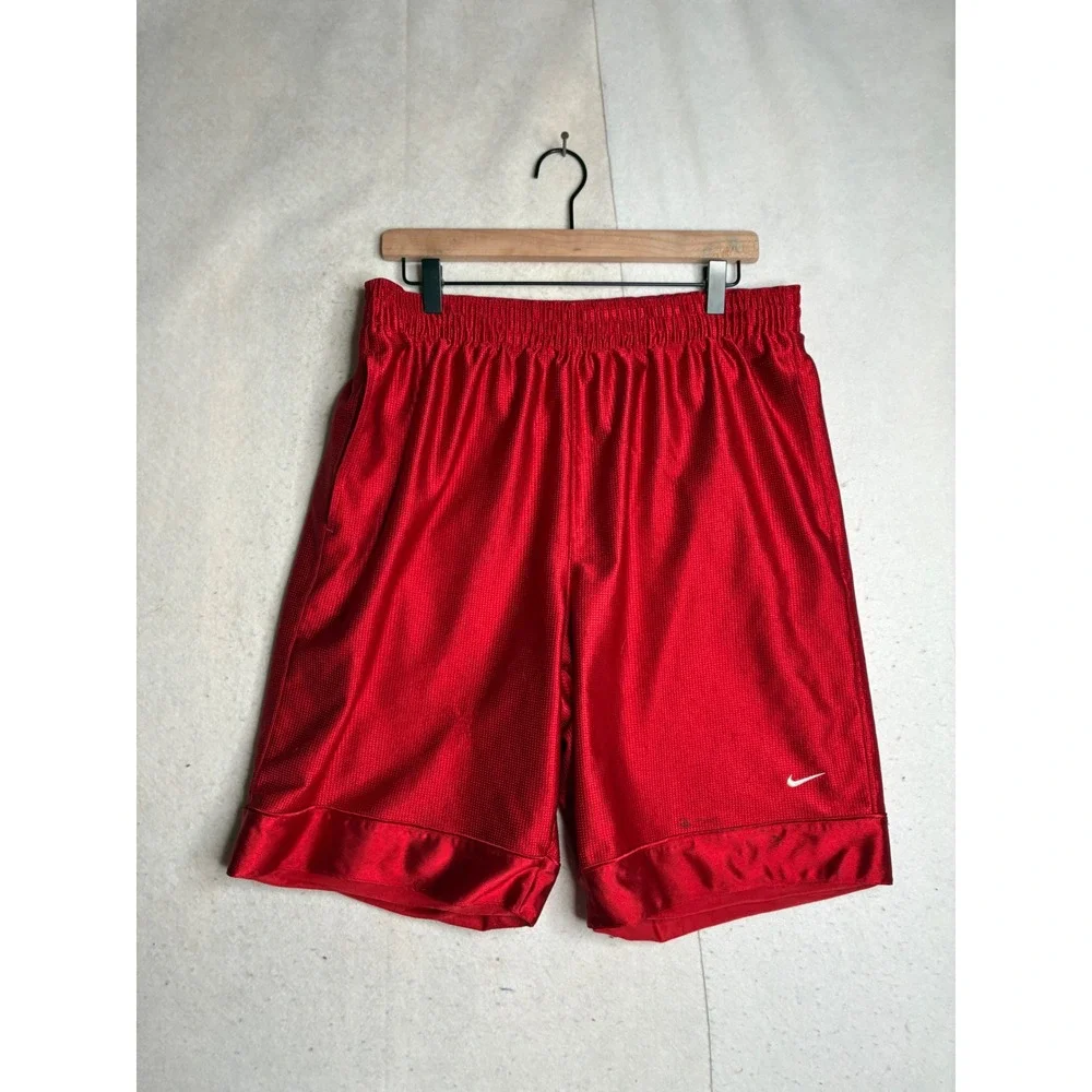 Nike Mens Basketball Shorts Red Mesh Athletic Gym Swoosh Logo Size Large